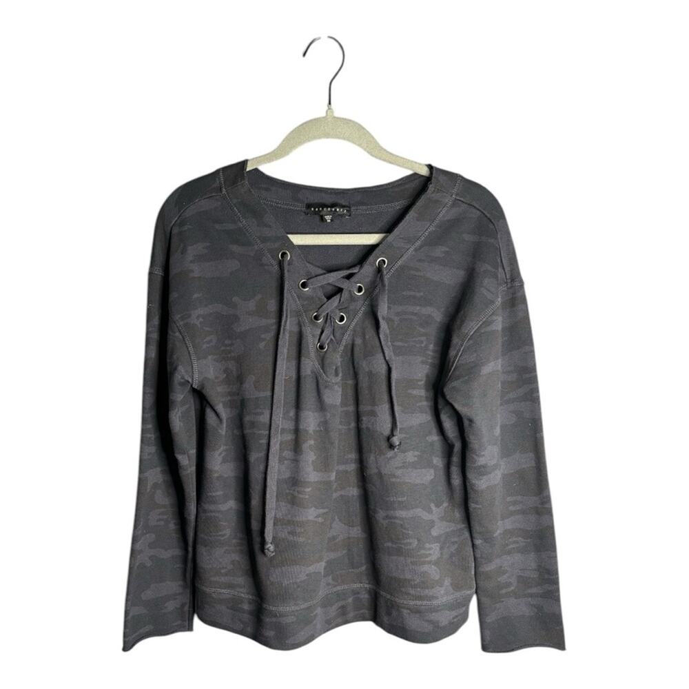 Sanctuary Blue Camouflage Sweatshirt With Lace Up Detail Medium
